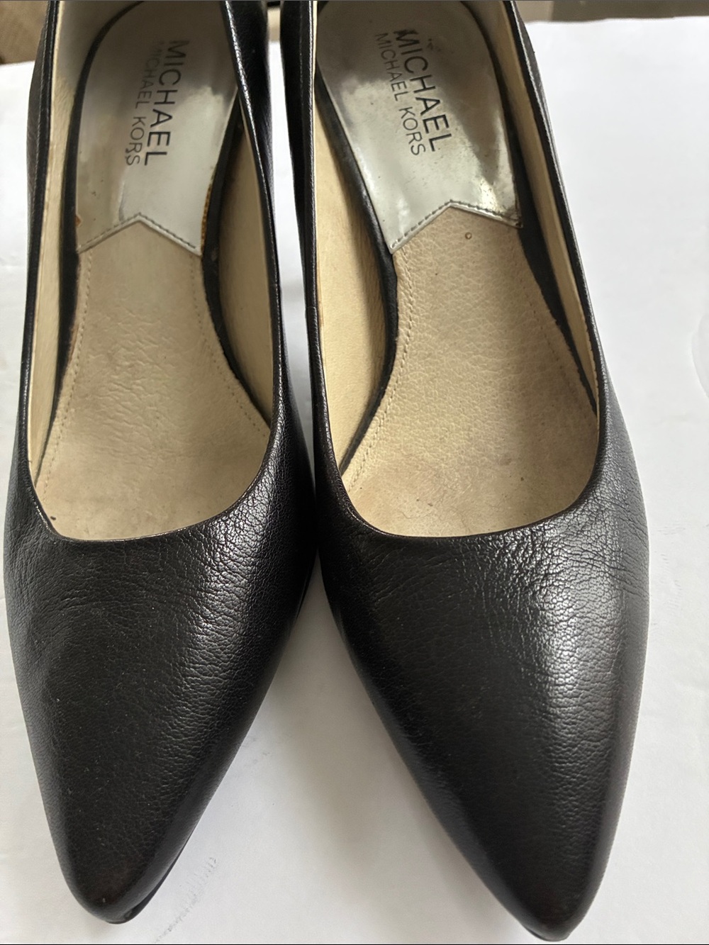 Michael Kors Black Pointed-Toe Leather Heels , heels 3”High